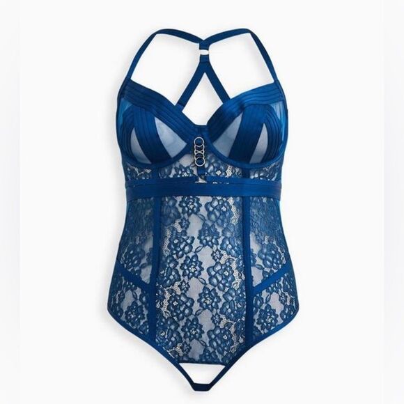 Torrid Poseidon Blue Straps And Rings Plus Size Sexy Lingerie Lace Bodysuit - Picture 4 of 14